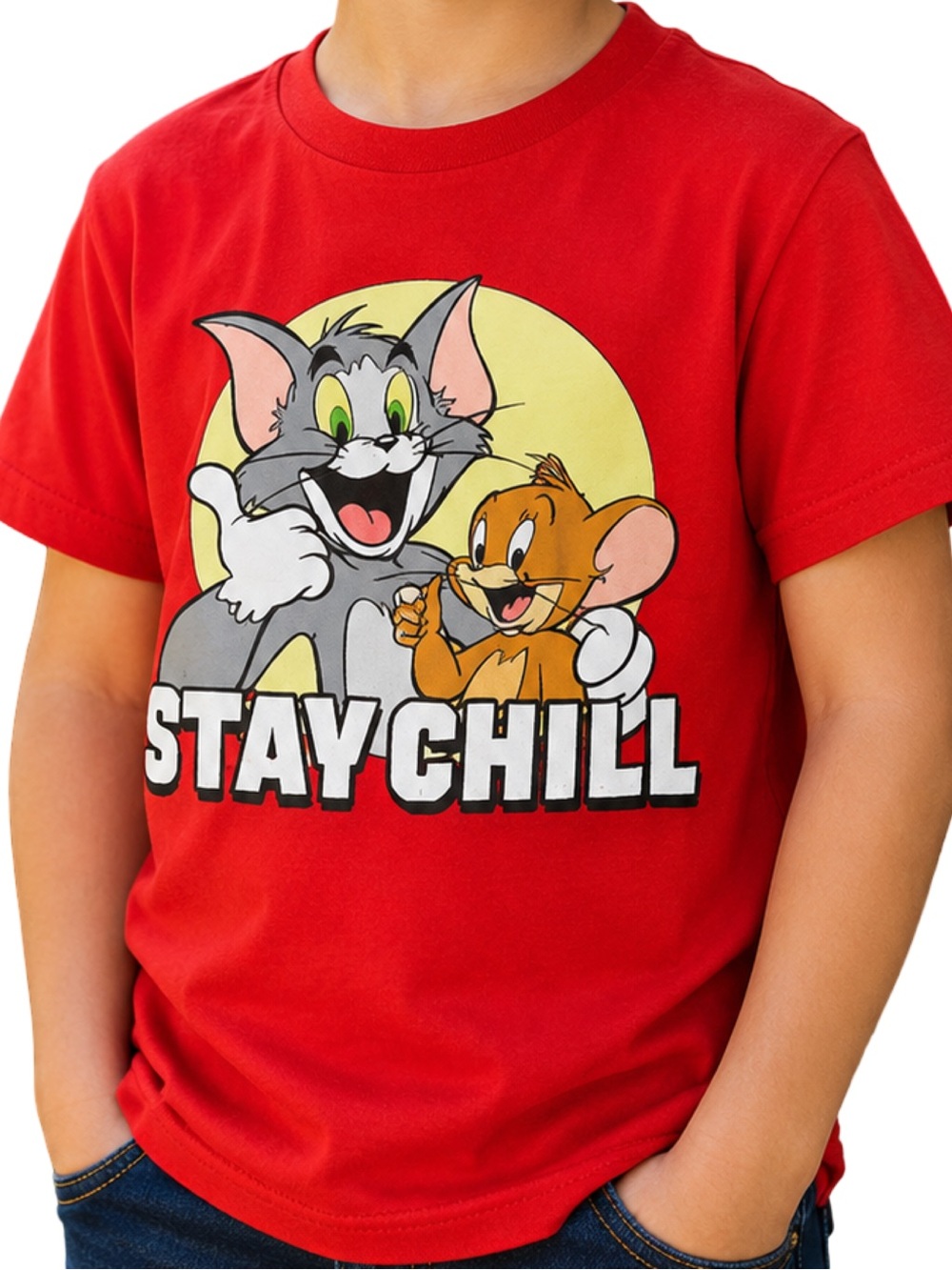 Red Short Sleeve Red with Tom & Jerry Graphic Tee size SMALL 6/7 NWT